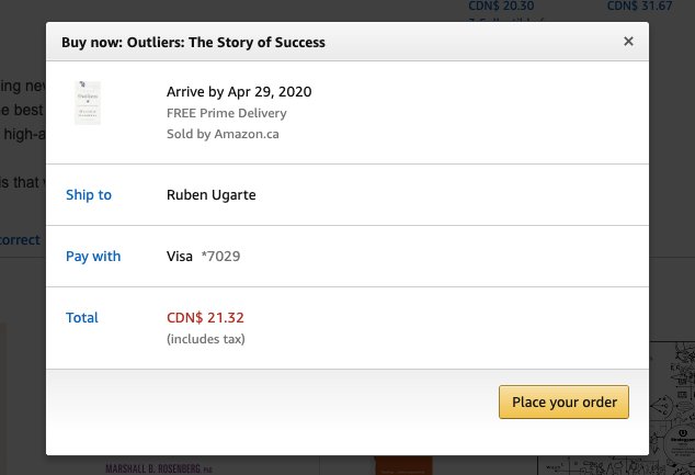 screenshot of Amazon one click checkout