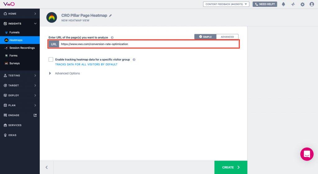 enter the name of the URL for which you want to generate the heatmap