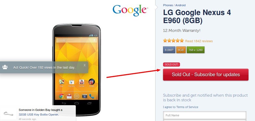 Example of Sold Out Product Of Google Nexus 4E960