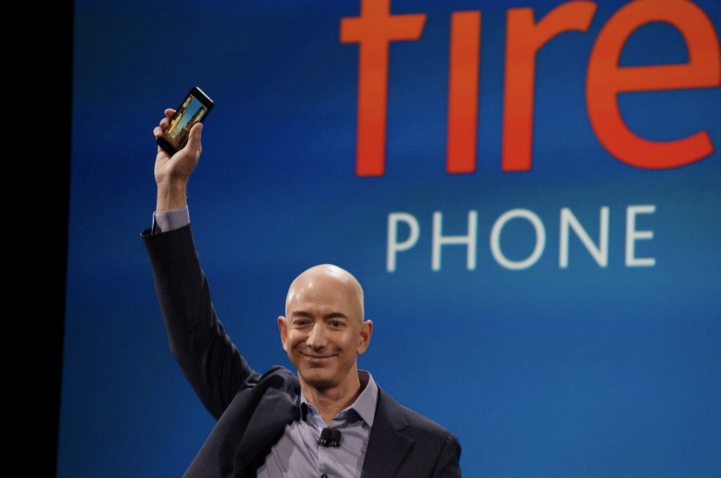 Amazon’s CEO Jeff Bezos announcing Fire smartphone