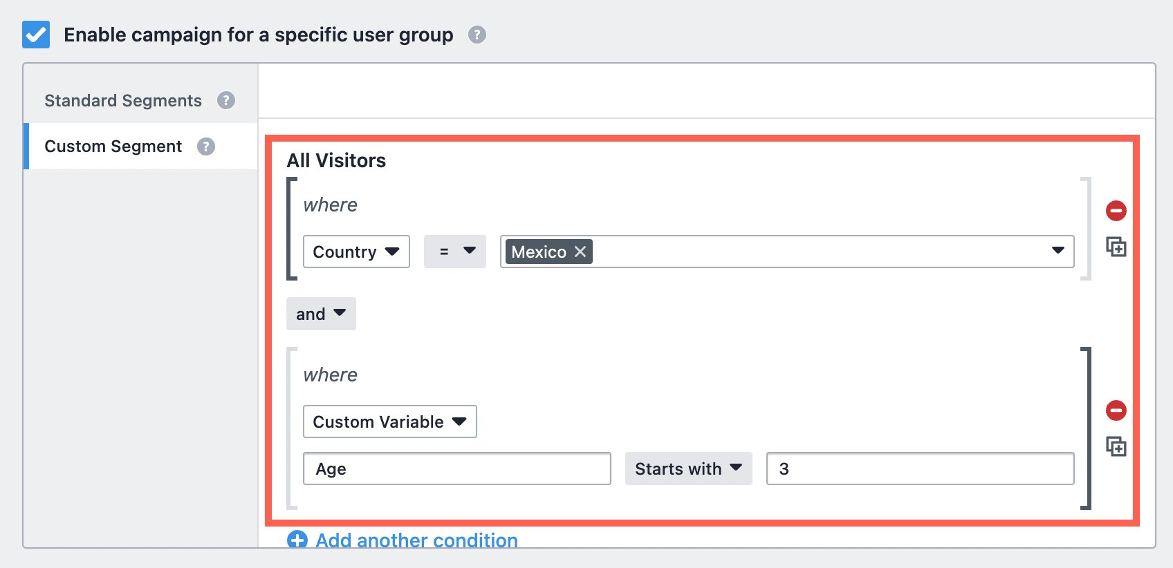 Audience selection on VWO based on country and custom variable