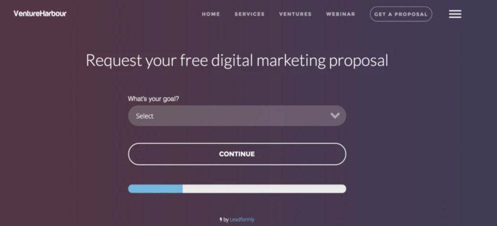 Venture Harbour's multi-step signup form