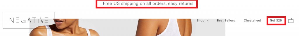 screenshot of the sign up incentives on Negative Underwear website