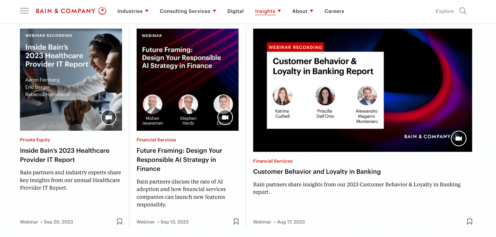 Bain Webinars as an example